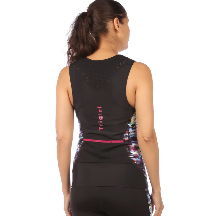 Sassy Triathlon Top with Support Bra, Glitched Floral - S