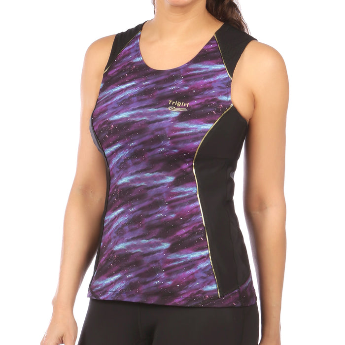 Sassy Triathlon Top with Support Bra, Purple Galaxy - S